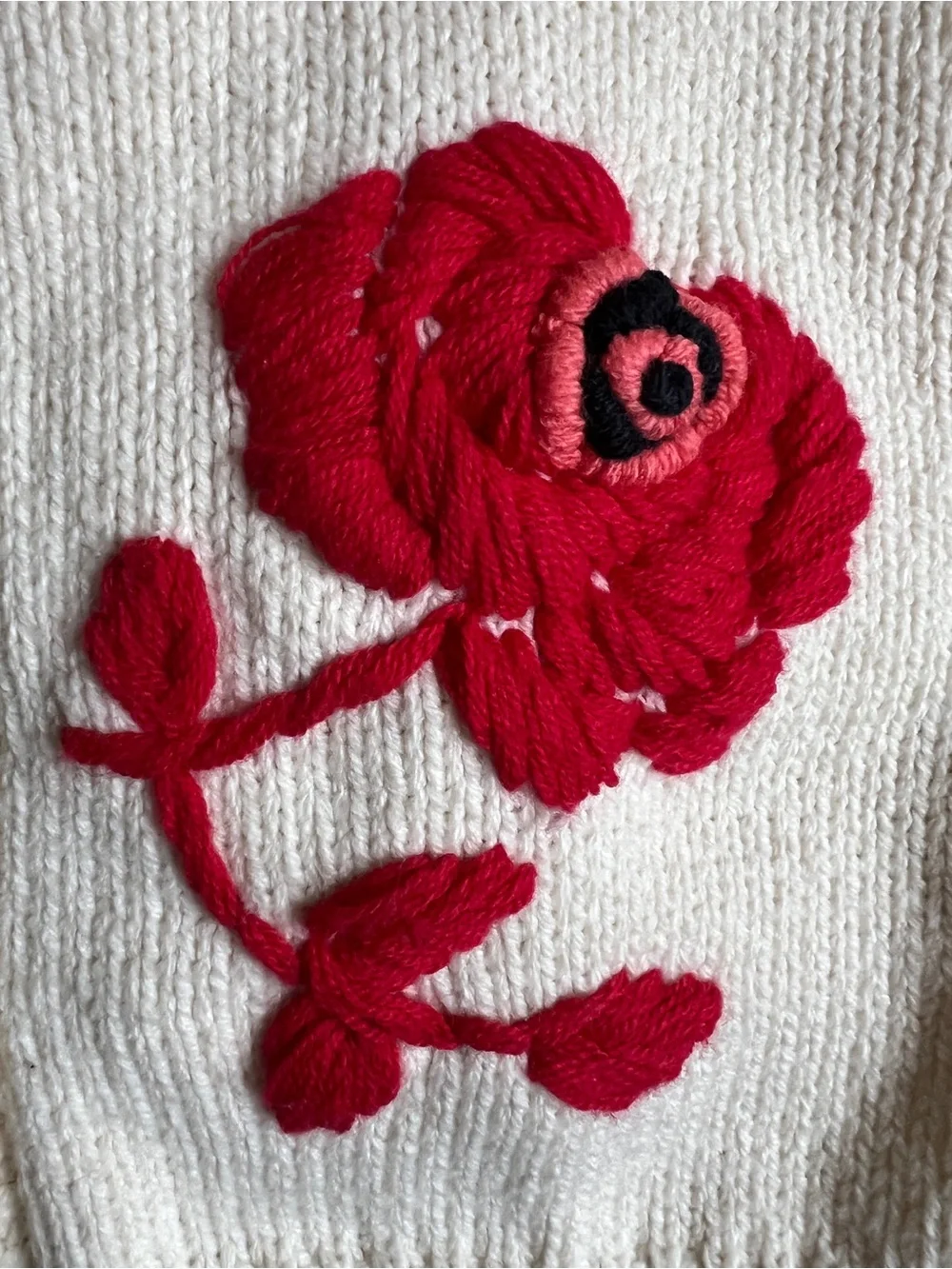 VGUC Francesca's Collections Cream Cardigan with Red Rose Embroidery